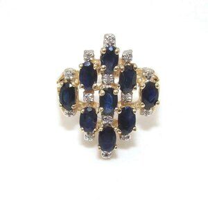14K Yellow Gold Natural Sapphire Diamond Cluster Ring Size 7.25